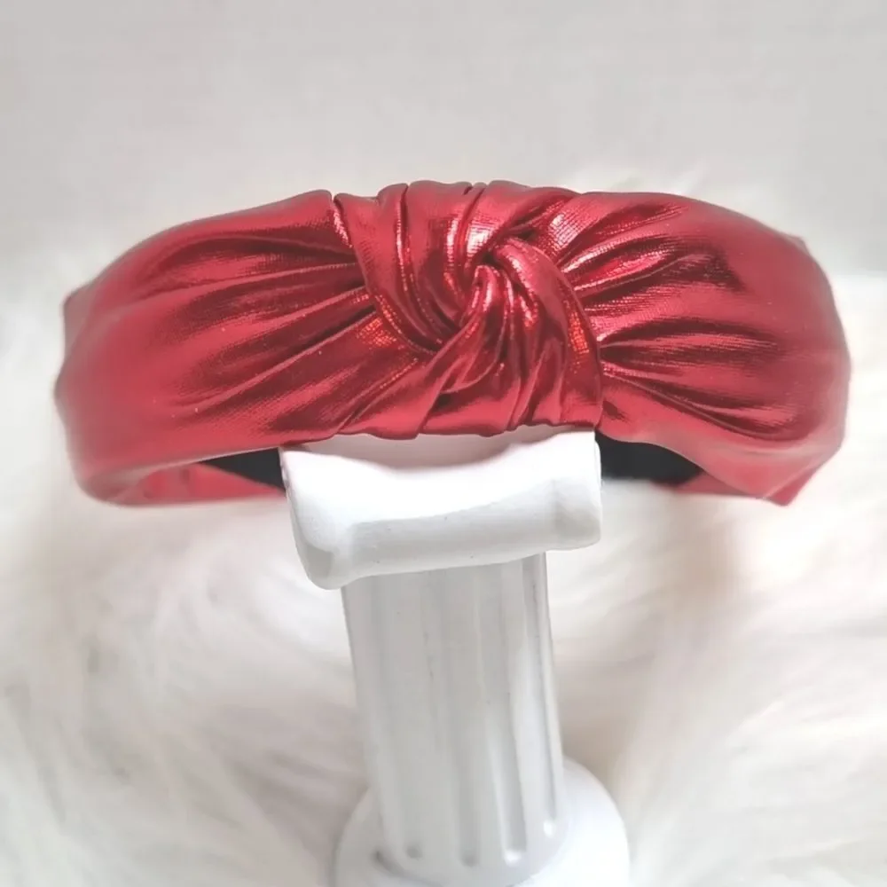 New Red Metallic Knotted Headband | Shiny Top Knot Hair Accessory